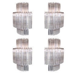 Set of 4 Monumental Crystal Prism Wall Sconces by Venini