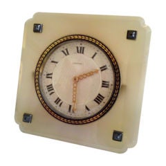 Vintage Agate & Blue Sapphire Clock by Cartier 5