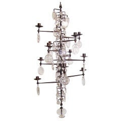 Rare 12 Light Iron & Crystal Chandelier by Erik Hoglund