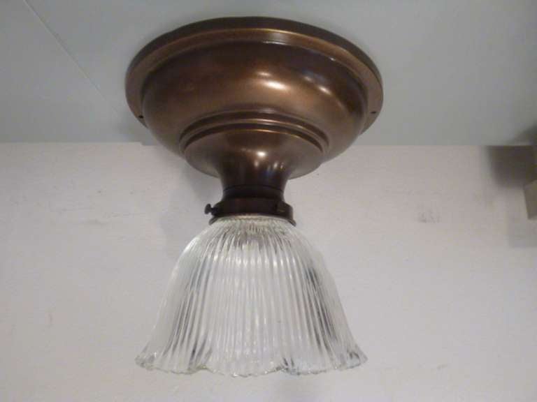 American Vintage Flush Mount Light Fixture with Fluted Glass Shade
