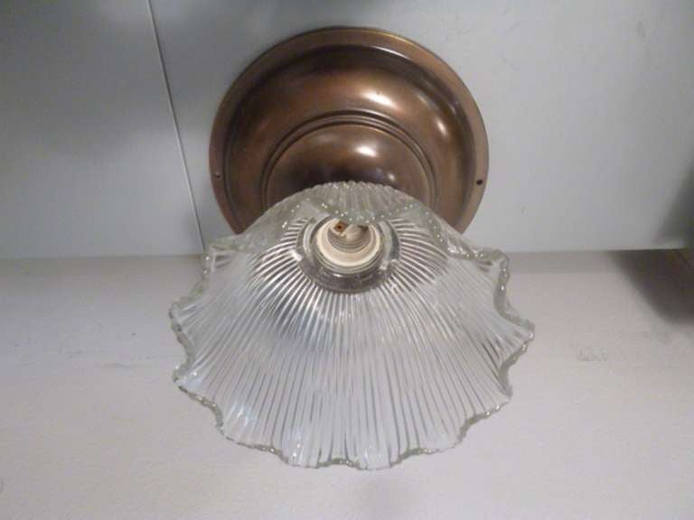 Brass Vintage Flush Mount Light Fixture with Fluted Glass Shade