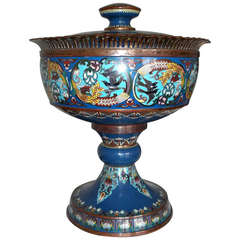 A Large 19th Century Cloisonne Footed Bowl with Lid 2
