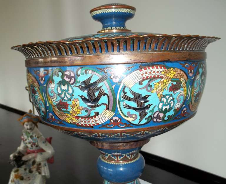 Japanese A Large 19th Century Cloisonne Footed Bowl with Lid