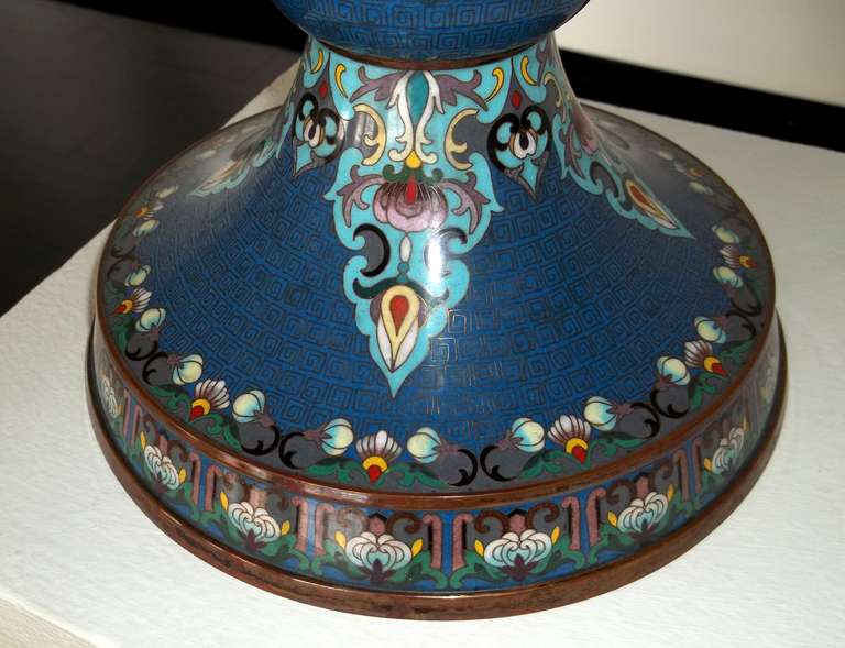 A Large 19th Century Cloisonne Footed Bowl with Lid In Excellent Condition In New York, NY