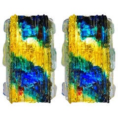 Pair of Exceptional "Chartres" Multicolor Sconces by Willem van Oyen for RAAK