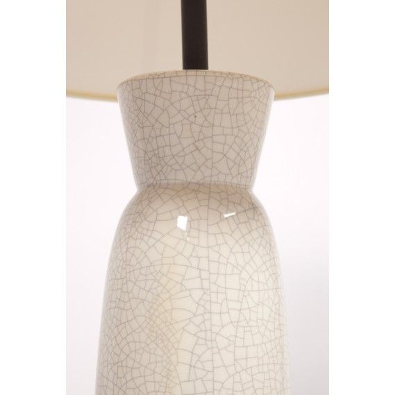 Mid-Century Modern White Crackle Glaze Table Lamp on Metal Base