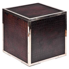 Faux Crocodile Skin and Chrome Cube Table in the Style of Ralph Lauren