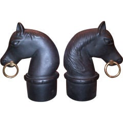 Pair of Vintage Cast Iron Horse Head Andirons USA 1950s 1