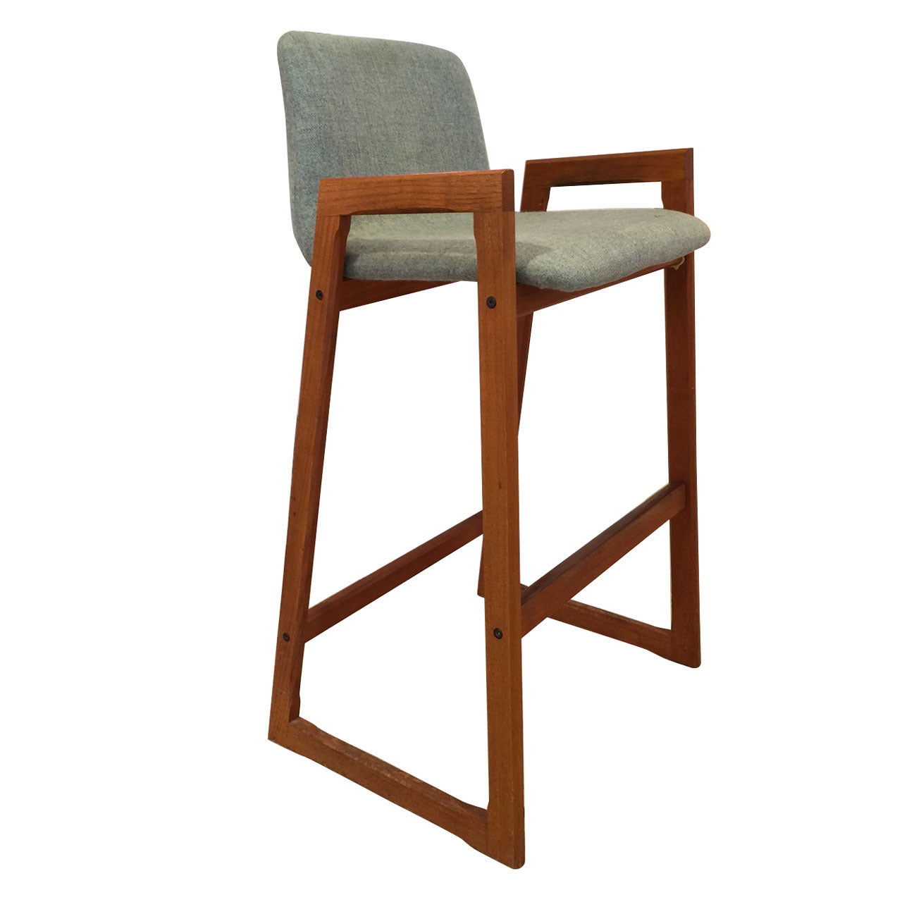 Tabouret de bar danois vintage en teck avec bras en vente