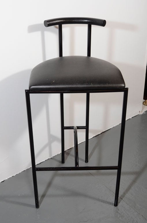 Tokyo bar stool by Rodney Kinsman for Bieffeplast, Italy, 1985.

Black metal frame with black upholstered seat.

Dimensions:
Overall Height: 34 inches
Seat Height: 28 inches
Length: 17 inches 
Depth: 15 inches