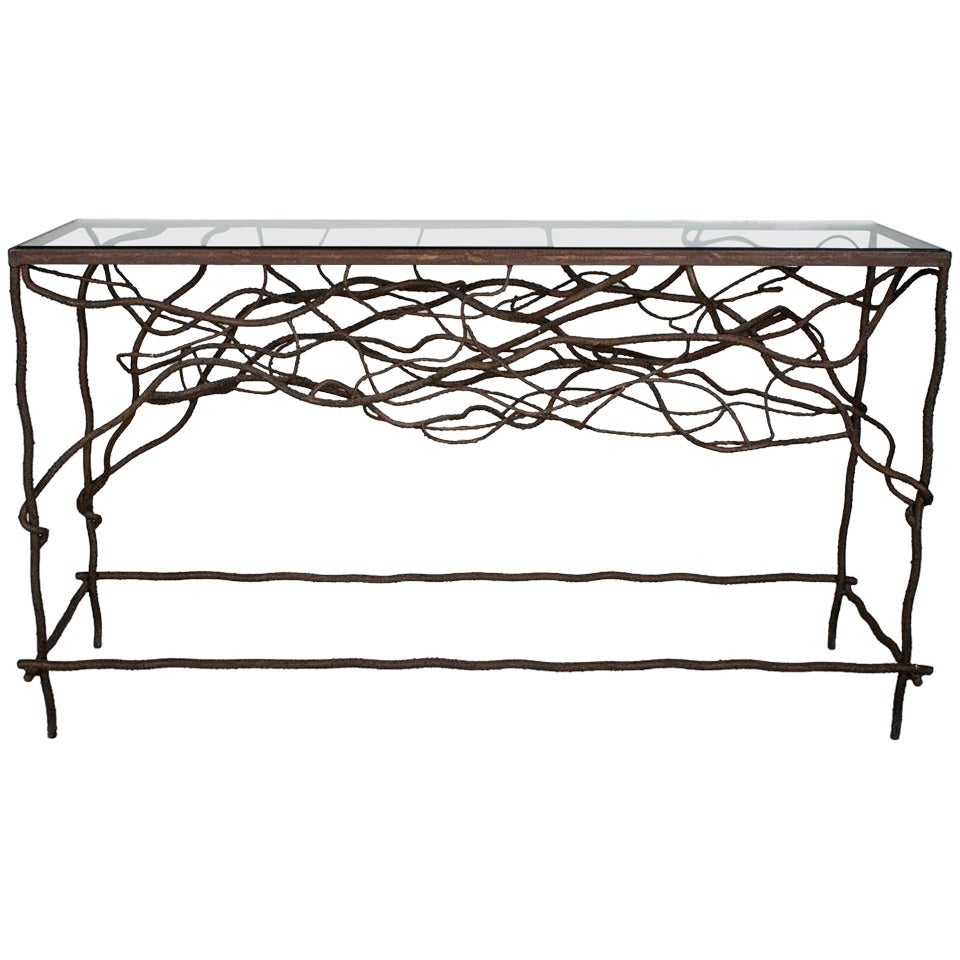 Mid Century Foliate Form Iron Console