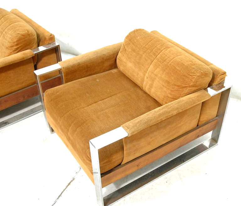 Mid-Century Modern Very Rare Pair of Rosewood and Chrome Milo Baughman Lounge Chairs