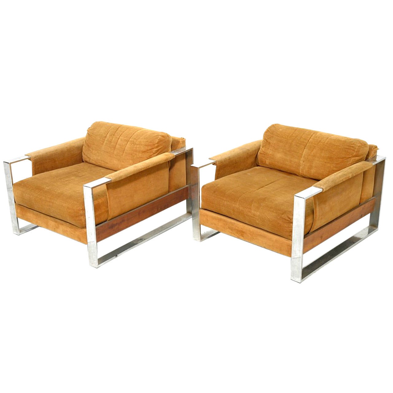 Very Rare Pair of Rosewood and Chrome Milo Baughman Lounge Chairs