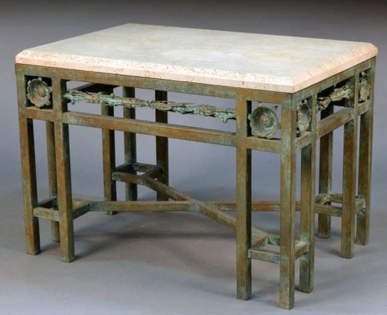 Bronze and Travertine Art Deco Style Center Table