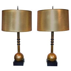 Pair of Dramatic Art Deco Brass Lamps 4