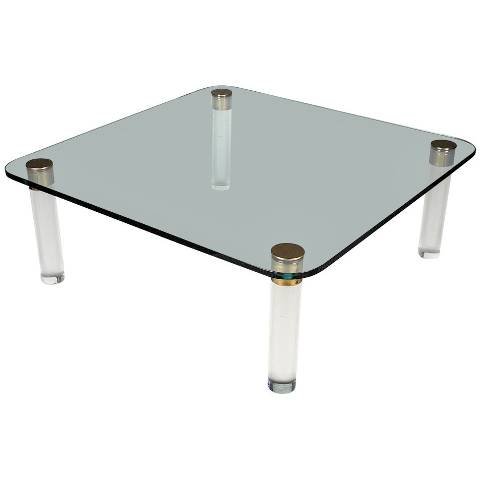 Pace Collection Lucite and Bronze, Glass Top Cocktail or Coffee Table