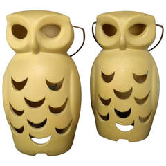 Vintage Pair of Large Midcentury Hanging Owl Lanterns