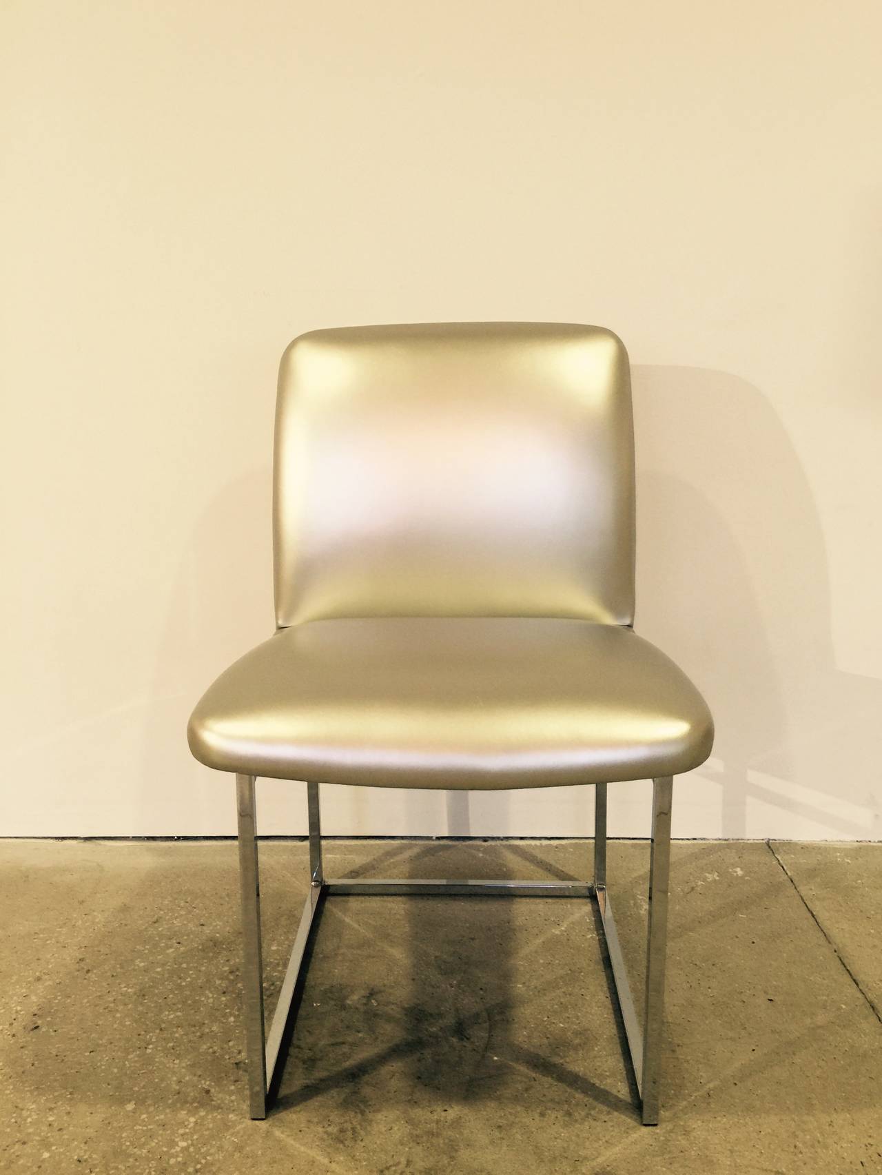 Set of 4 - 10 Minimalist Dining Chairs by DIA in Silver Upholstery or COM In Excellent Condition In New York, NY