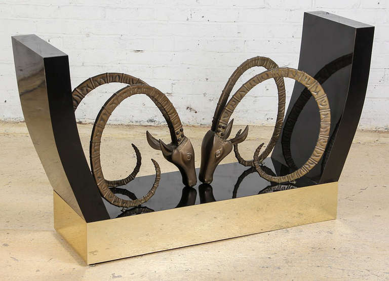 Dramatic custom made ibex  ram head console table.