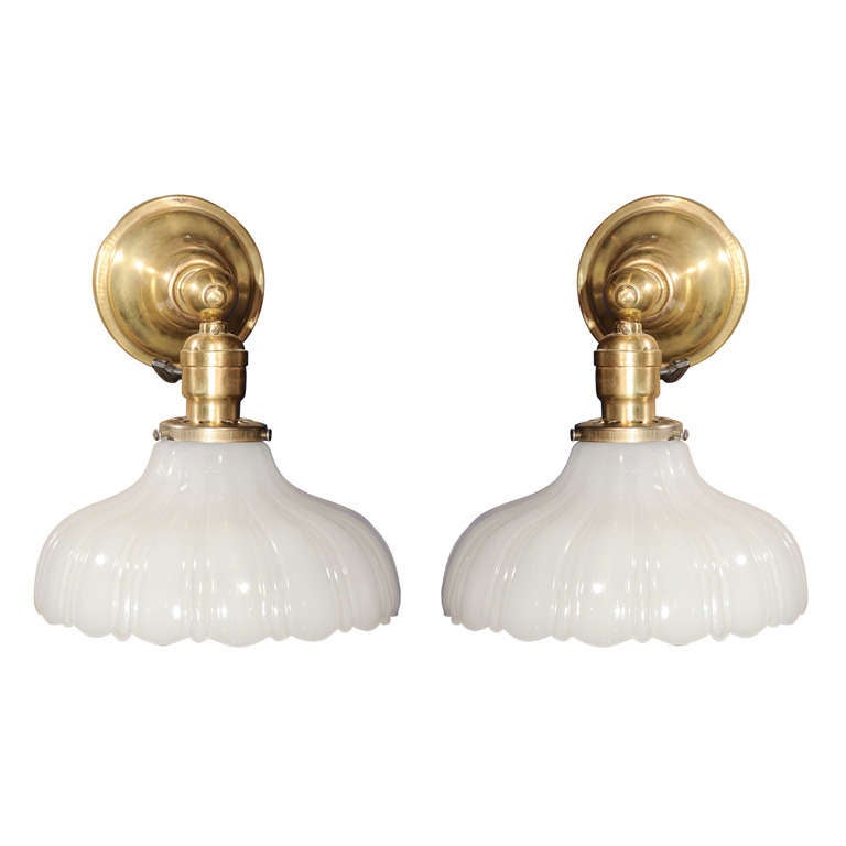 Milk wall Brass Sale Glass Scalloped and Pair lamps Sconces Wall of at glass milk For Milk wall Brass Sale Glass Scalloped and Pair lamps Sconces Wall of at glass milk For