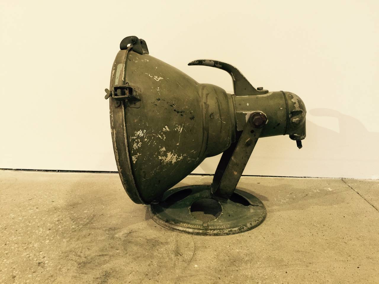 Vintage industrial / nautical spotlight by Crouse Hinds.  USA, circa 1930-1940.  Retains some original gray paint.  For display only; not recommended for lighting purposes.