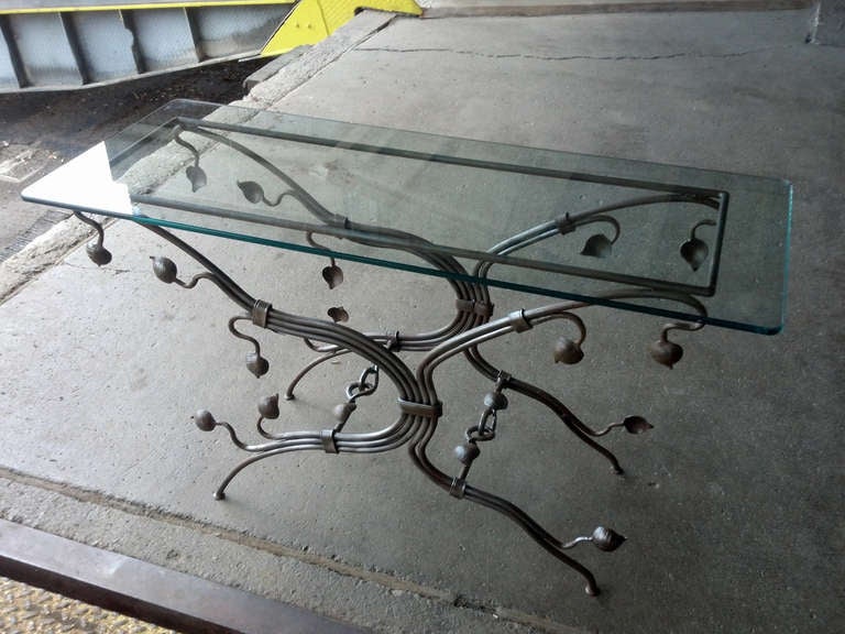 20th Century Art Nouveau Style Wrought Iron Console Table