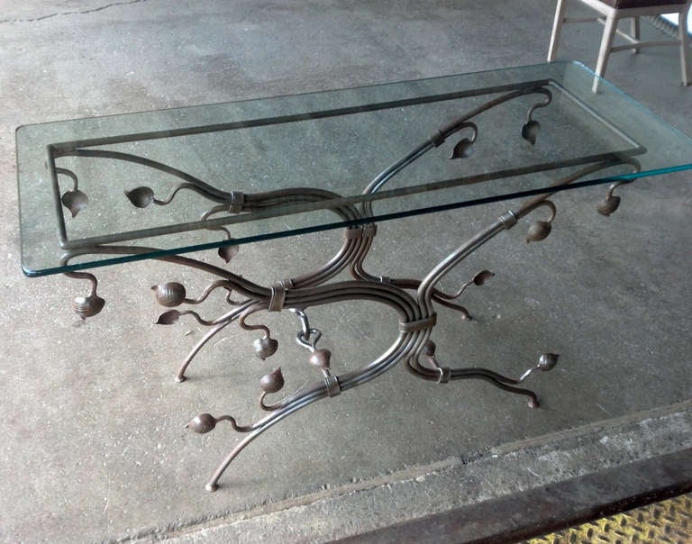 American Art Nouveau Style Wrought Iron Console Table
