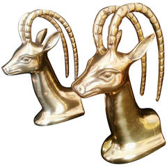 Gazelle Head Hollywood Regency Brass Bookends