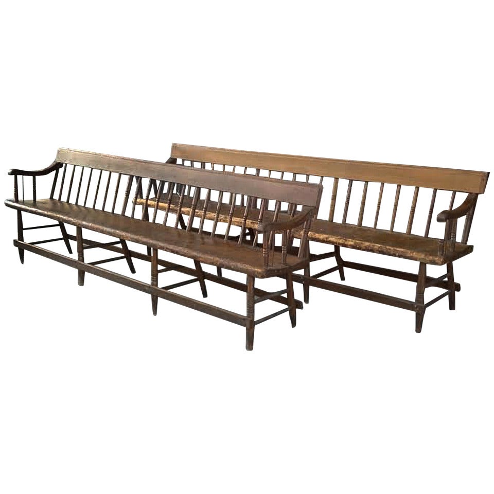 Pair of F. A. Sinclair of Motteville Deacons Benches