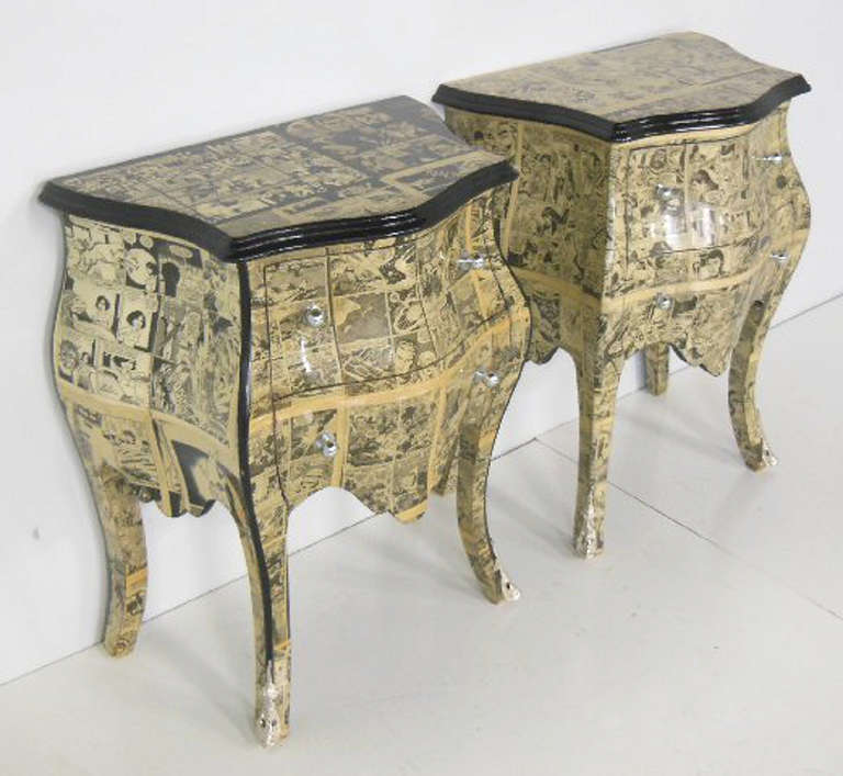 Louis XV Pair of Studio Made Vintage Comic  Book  Covered  Chests