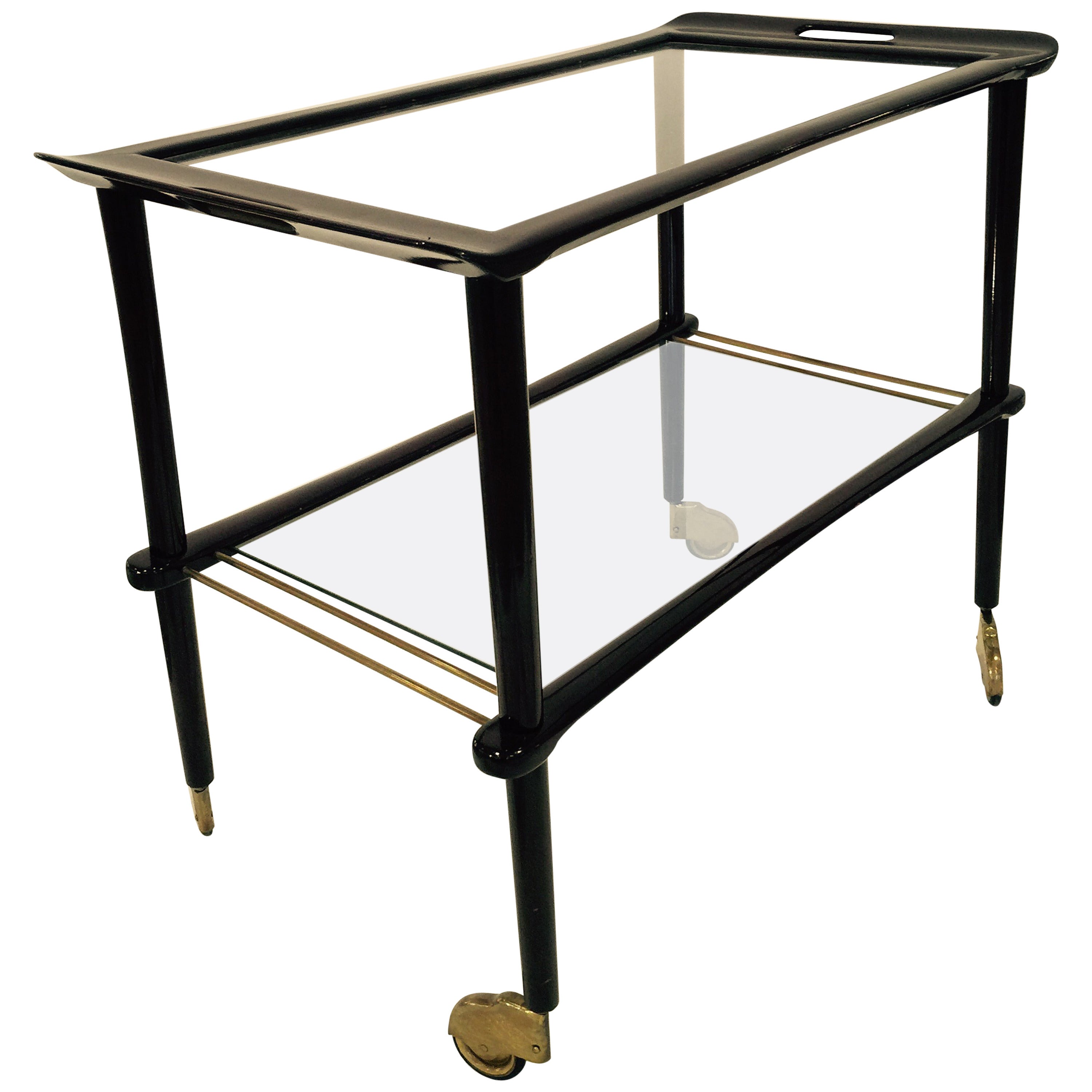 Mid-Century Italian Lacquered Wood and Glass Bar Cart