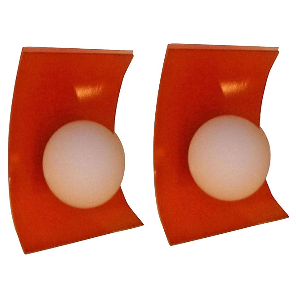 Pair of 1970s French Orange Sconces