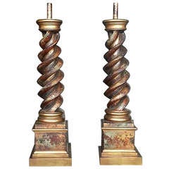 Large Gilded Twist Column Lamps by Chapman