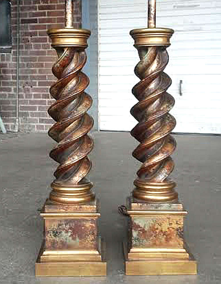 Large Gilded Twist Column Lamps By Chapman At 1stdibs Spectacular Pair Of Barley Twist Lamps By The Chapman Lamp Company They Have Then Been