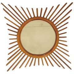 Vintage French Starburst Rattan Mirror 12