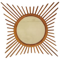 Vintage French Starburst Rattan Mirror