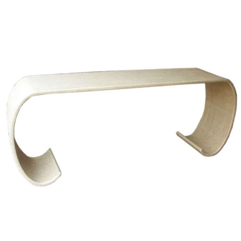 Scroll Grasscloth Console Table after Karl Springer