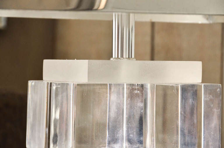 Fabulous Pair of Lucite Stack Lamps with Silvered Metal Shades 3