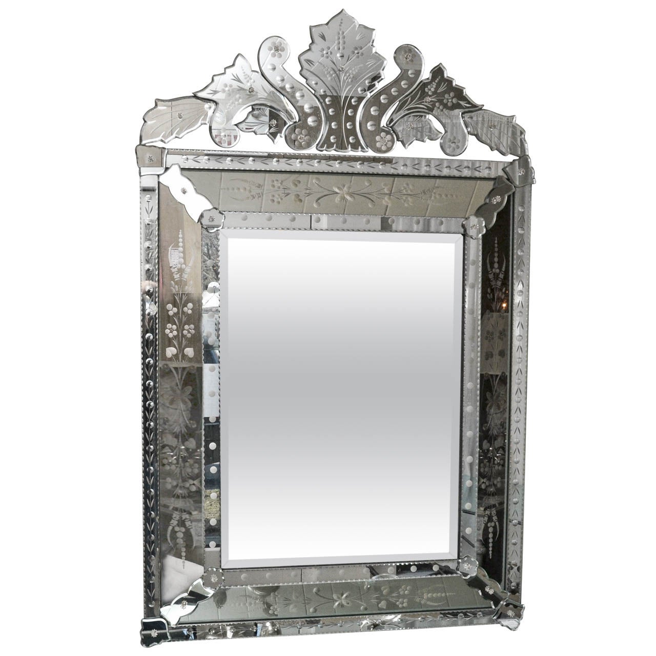 Etched and Beveled Venetian Mirror For Sale