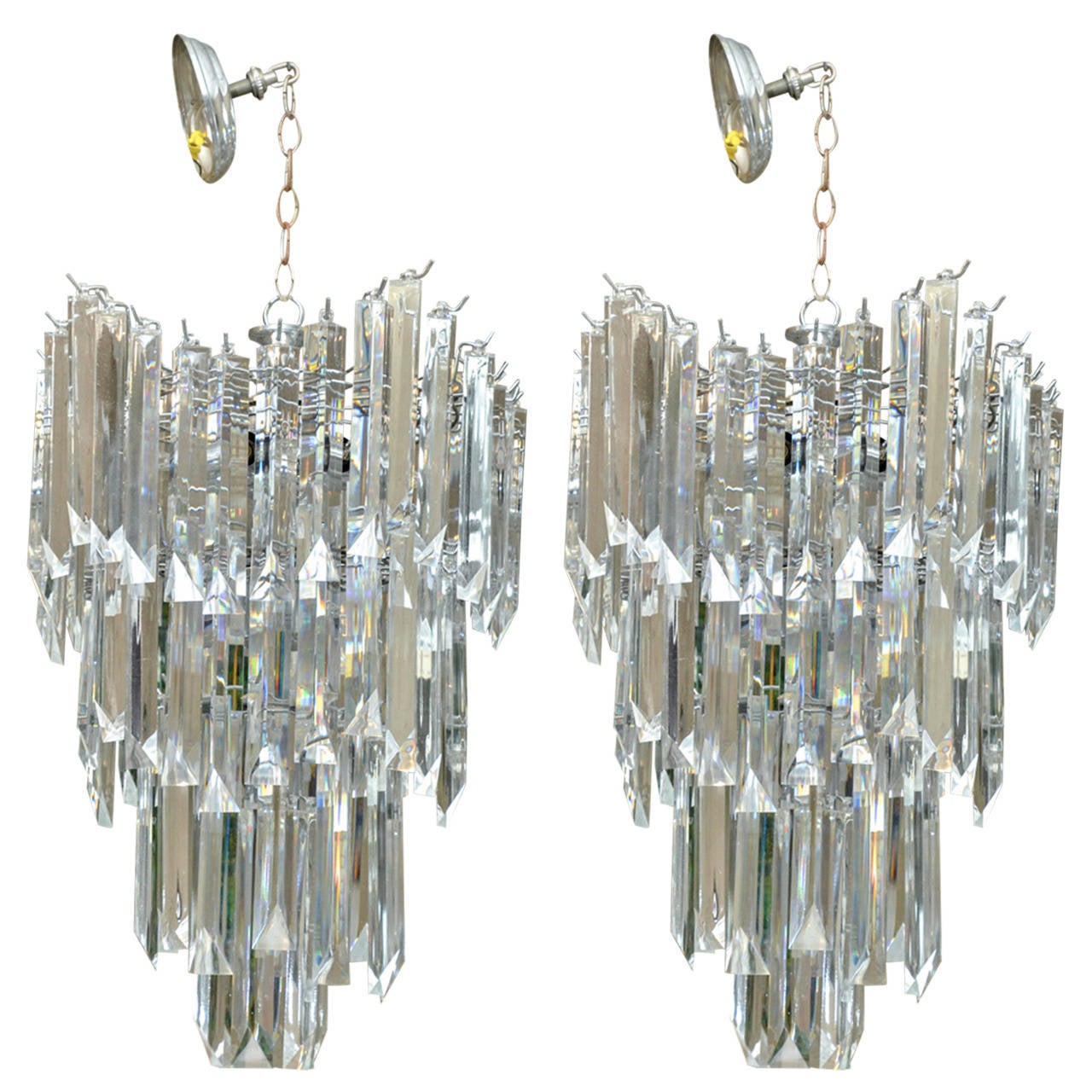 Fabulous and Rare Pair of Mid-Century Lucite Chandeliers