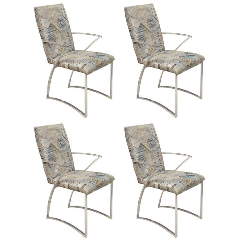 Set of 4 Milo Baughman Style Chrome Dining Chairs