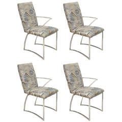 Set of 4 Milo Baughman Style Chrome Dining Chairs