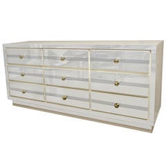 Mid-Century Nine-Drawer Dresser with Glass Drawer Fronts and Glass Drawer Pulls