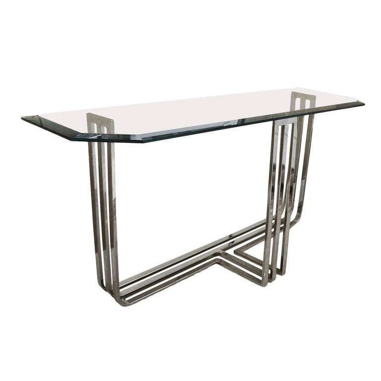 Attractive Vintage Chrome and Glass Console