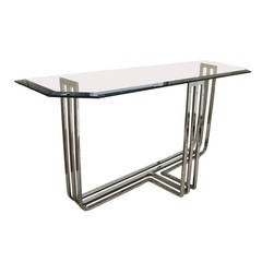 Attractive Vintage Chrome and Glass Console