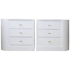 Unusual Pair of White Lacquer Mid-Century Three-Drawer Nightstands
