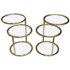 Attractive Pair of Mid-Century Brass Three-Tier Mechanical Tables