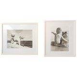Vintage Pair of English Beach Photos in White Lacquer Frames