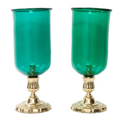 Pair of 21st Century Colored Glass Globes on Silver Plated Stands