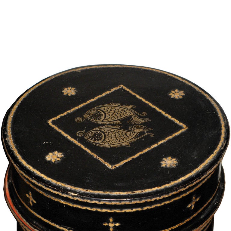 Laotian Embossed Lacquer Container